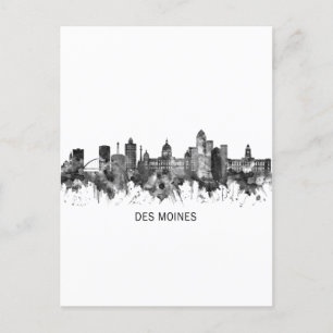 Postal Festiva Des Moines Iowa Skyline BW