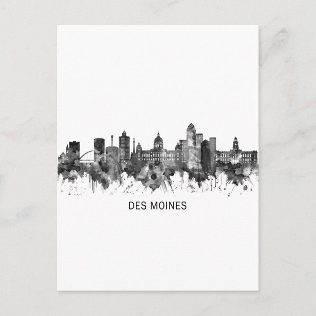 Postal Festiva Des Moines Iowa Skyline BW (Anverso)