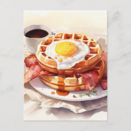 Postal Festiva Desayuno Huevo Waffle Bacon Café Comida Foodie