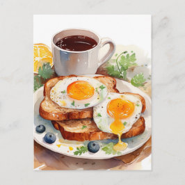 Postal Festiva Desayuno Personalizado Huevo Tostada Café Comida F