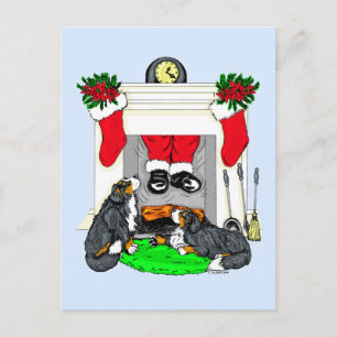 Postal Festiva Descensos de Santa del perro de Bernese Mt adentro