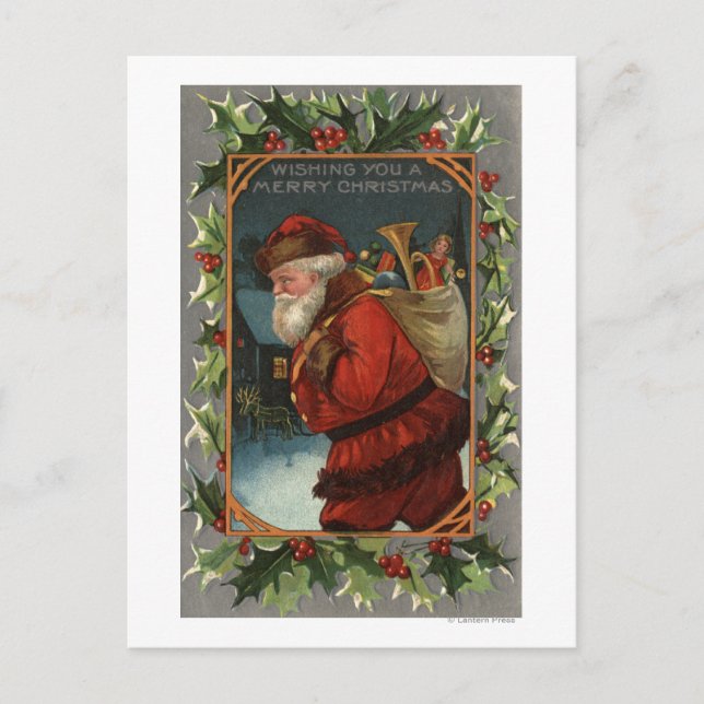 Postal Festiva Deseándole feliz marchar de ChristmasSanta (Anverso)