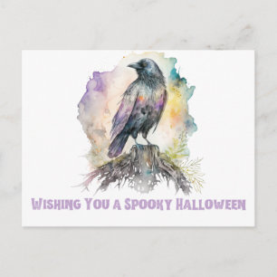 Postal Festiva Deseándote un Halloween Espeluznante Cuervo de Hal