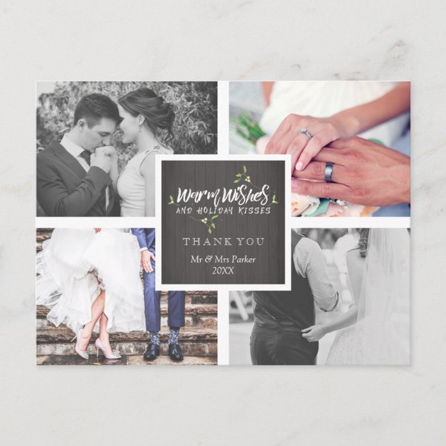 Postal Festiva Deseos cálidos besos de vacaciones | Mistletoe Gra (Anverso)