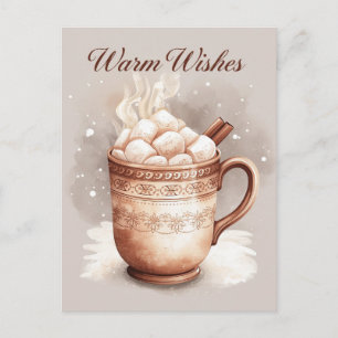 Postal Festiva Deseos Cálidos Chocolate Caliente y Malvaviscos
