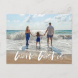 Postal Festiva Deseos Cálidos Foto Familiar Coastal Beach<br><div class="desc">Postales de vacaciones para Navidades costeros en un moderno diseño de foto "Warm Wards" que es perfecto para la foto de playa de su familia. Agrega tu foto al frente,  y tu dirección de retorno y saludo al fondo.</div>