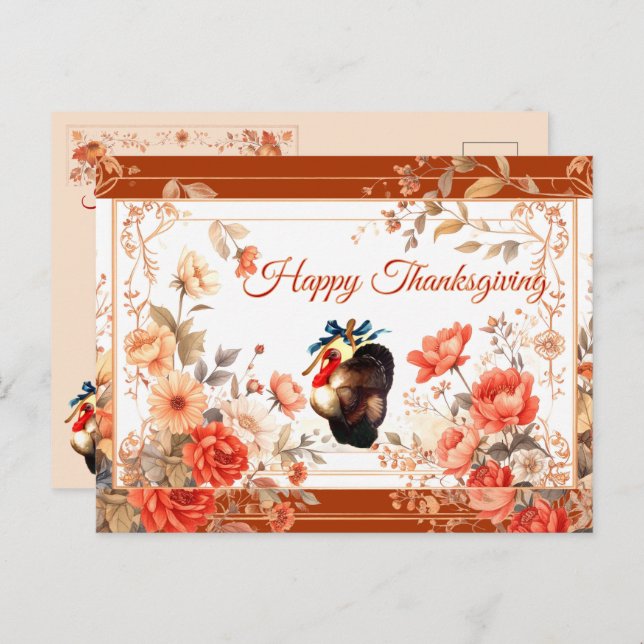 Postal Festiva Deseos de Acción de Gracias de Turquía (Anverso / Reverso)