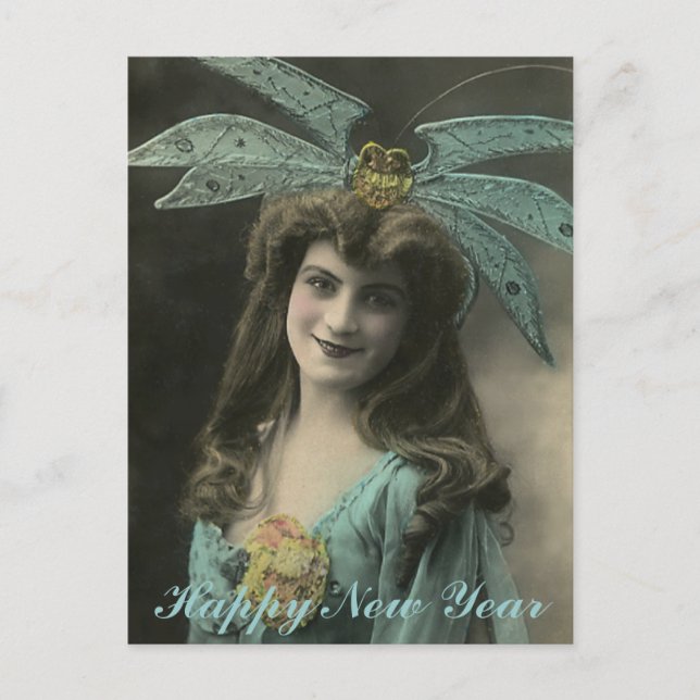 Postal Festiva Deseos de Año Nuevo de Gorras extraños (Anverso)