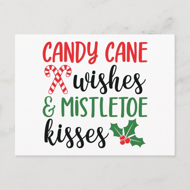 Postal Festiva Deseos de cane y besos de mistletoe (Anverso)