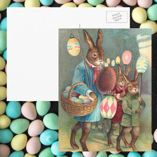 Postal Festiva Deseos de Pascua Victorianos Vintage con conejos