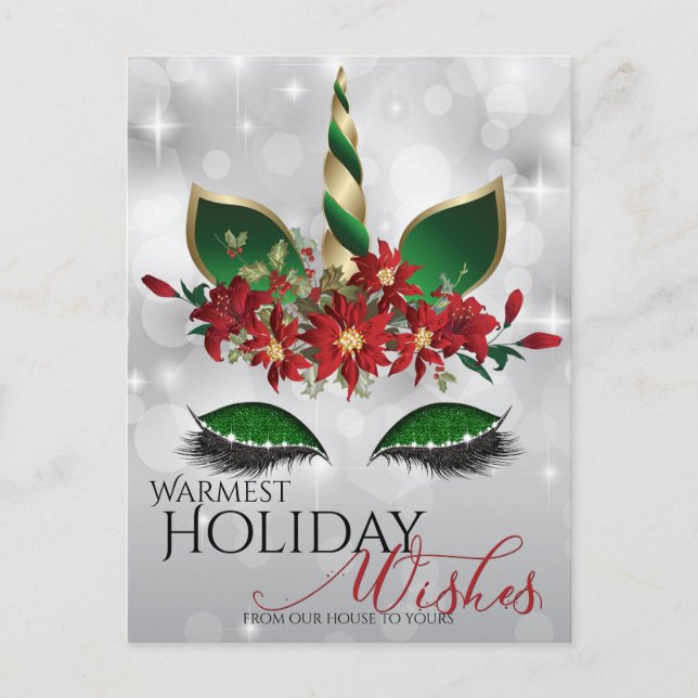 Postal Festiva Deseos de Vacaciones Cara de Unicornio Festivo (Anverso)