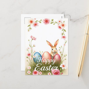 Postal Festiva Deseos de vacaciones de Pascua con conejito lindo