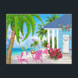 Postal Festiva Deseos más cálidos Aves y Navidades de Beach House<br><div class="desc">Esta tarjeta de felicitación de vacaciones para Navidades tropicales incluye una manada adorable de pájaros coloridos y un flamenco rosa con un sombrero de Santa. Están disfrutando de su hermosa casa de playa en el océano. Saludos ~ Los deseos más cálidos de nuestro paraíso de vacaciones a los tuyos! Algunos...</div>
