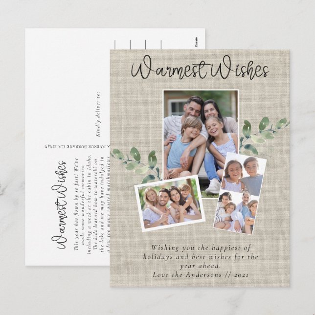 Postal Festiva Deseos más Cálidos Collage Fotográfico de Eucalipt (Anverso / Reverso)