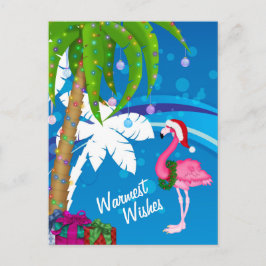 Postal Festiva Deseos más cálidos Palm Trees Flamingo Beach Navid