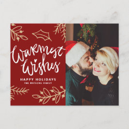 Postal Festiva Deseos más cálidos rojos caligrafía foto de vacaci