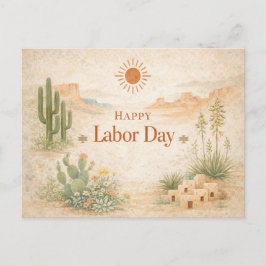 Postal Festiva Desert Green Orange Landscape Happy Labor Day