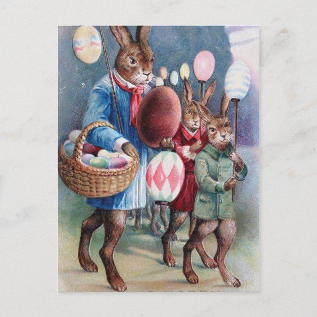 Postal Festiva Desfile de Conejo de Linternas de Huevos de Pascua (Anverso)