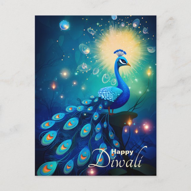 Postal Festiva Deslumbrante Diwali Delight: El regente 🦚 Pavo Re (Anverso)