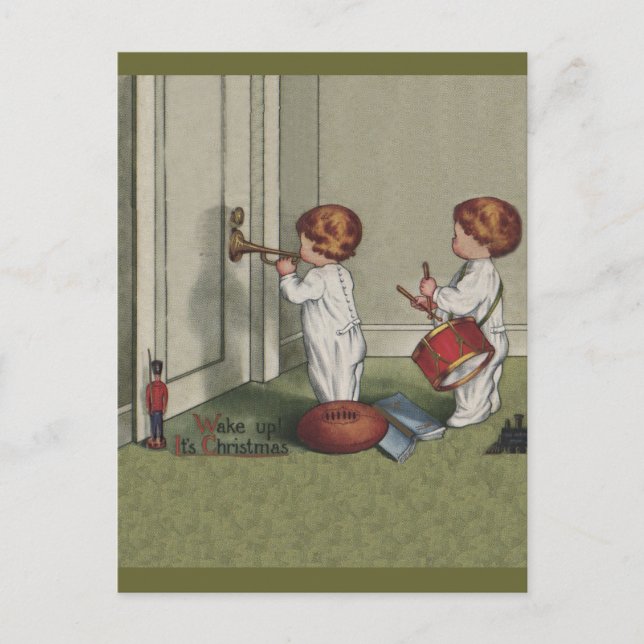 Postal Festiva Despierta a sus Navidades ilustracion infantil lin (Anverso)