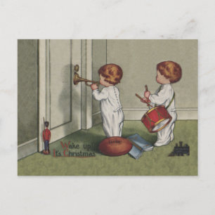 Postal Festiva Despierta a sus Navidades ilustracion infantil lin