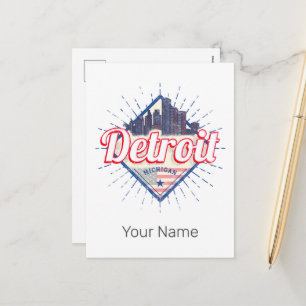 Postal Festiva Detroit Michigan Estados Unidos Skyline Vintage Es
