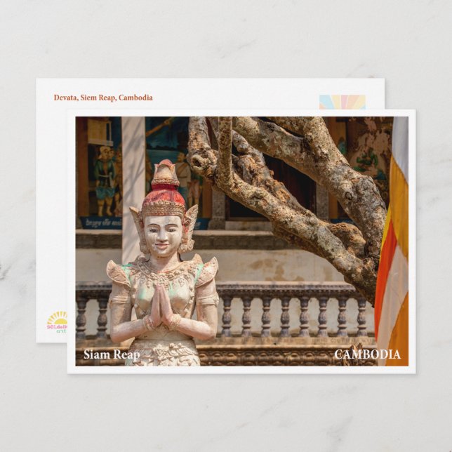 Postal Festiva Devata statue Siem Reap Cambodia Postcard (Anverso / Reverso)