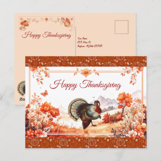 Postal Festiva Día de Acción de Gracias de Turquía patriótica