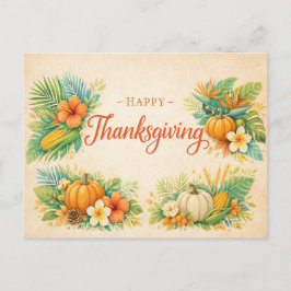 Postal Festiva Día de Acción de Gracias Floral de Calabaza Otoño
