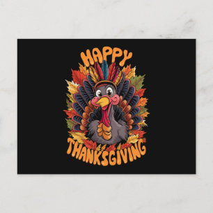 Postal Festiva Día de Acción de Gracias Pavo Familia Otoño