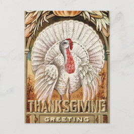Postal Festiva Día de Acción de Gracias Turquía blanca y saludos 