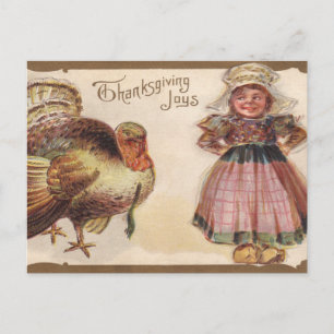Postal Festiva Día de Acción de Gracias Vintage, Turquía, Chica d