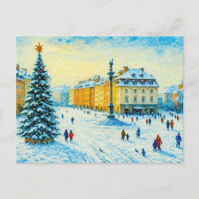 Postal Festiva Día de invierno en Varsovia - pintura al óleo con  (Anverso)