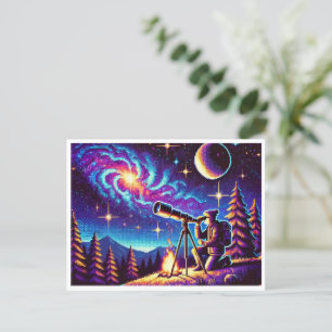 Postal Festiva Día de la astronomía Stargazing Pixel Art Postcard