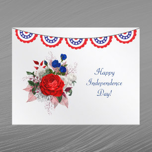 Postal Festiva Día de la Independencia Floral Patriótica Azul Bla