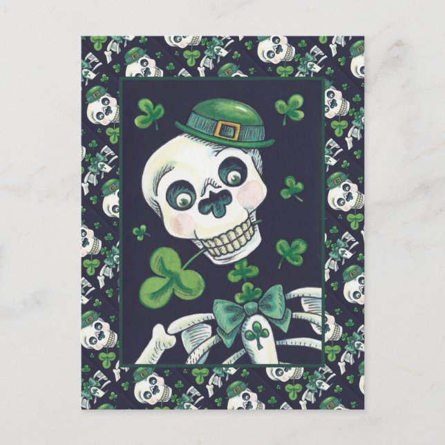 POSTAL FESTIVA DÍA DE LA LEPRECHAUN MUERTA, ST. PADDY'S DAY SKULL (Anverso)
