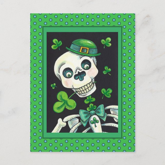 POSTAL FESTIVA DÍA DE LA LEPRECHAUN MUERTA, ST. PADDY'S DAY SKULL (Anverso)