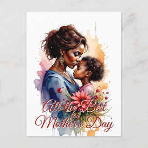 Postal Festiva Día de la madre: acuarela africana, arte de amor