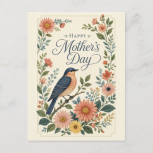 Postal Festiva Día de la Madre Jardín de Flores Silvestres Vintag