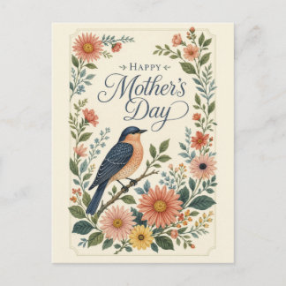 Postal Festiva Día de la Madre Jardín de Flores Silvestres Vintag