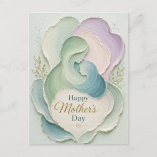 Postal Festiva Día de la Madre Silueta Madre Hijo Abrazo