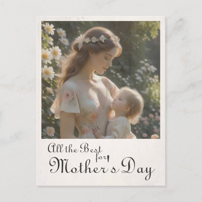 Postal Festiva Día de la Madre - Un abrazo tender en el jardín (Anverso)