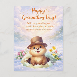 Postal Festiva Día de la marmota acuarela