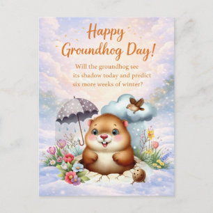 Postal Festiva Día de la marmota acuarela