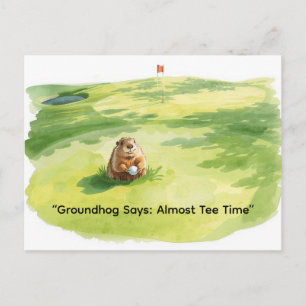 Postal Festiva Día de la Marmota Golfista Vacaciones de Golf de I