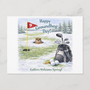 Postal Festiva Día de la marmota para golfista