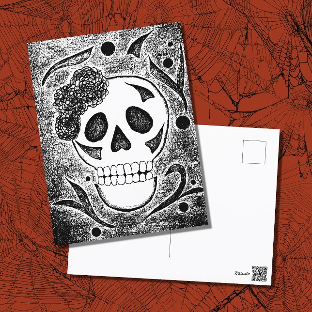 Postal Festiva Día de la Muerte Halloween Calavera de azúcar blan (Subido por el creador)