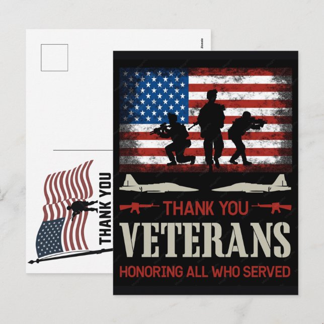 Postal Festiva Día de los Caídos Bandera Americana Gracias Vetera (Anverso / Reverso)