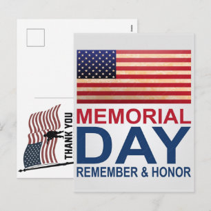 Postal Festiva Día de los Caídos Bandera Americana Gracias Vetera