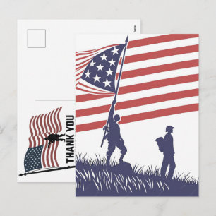 Postal Festiva Día de los Caídos Bandera Americana Gracias Vetera